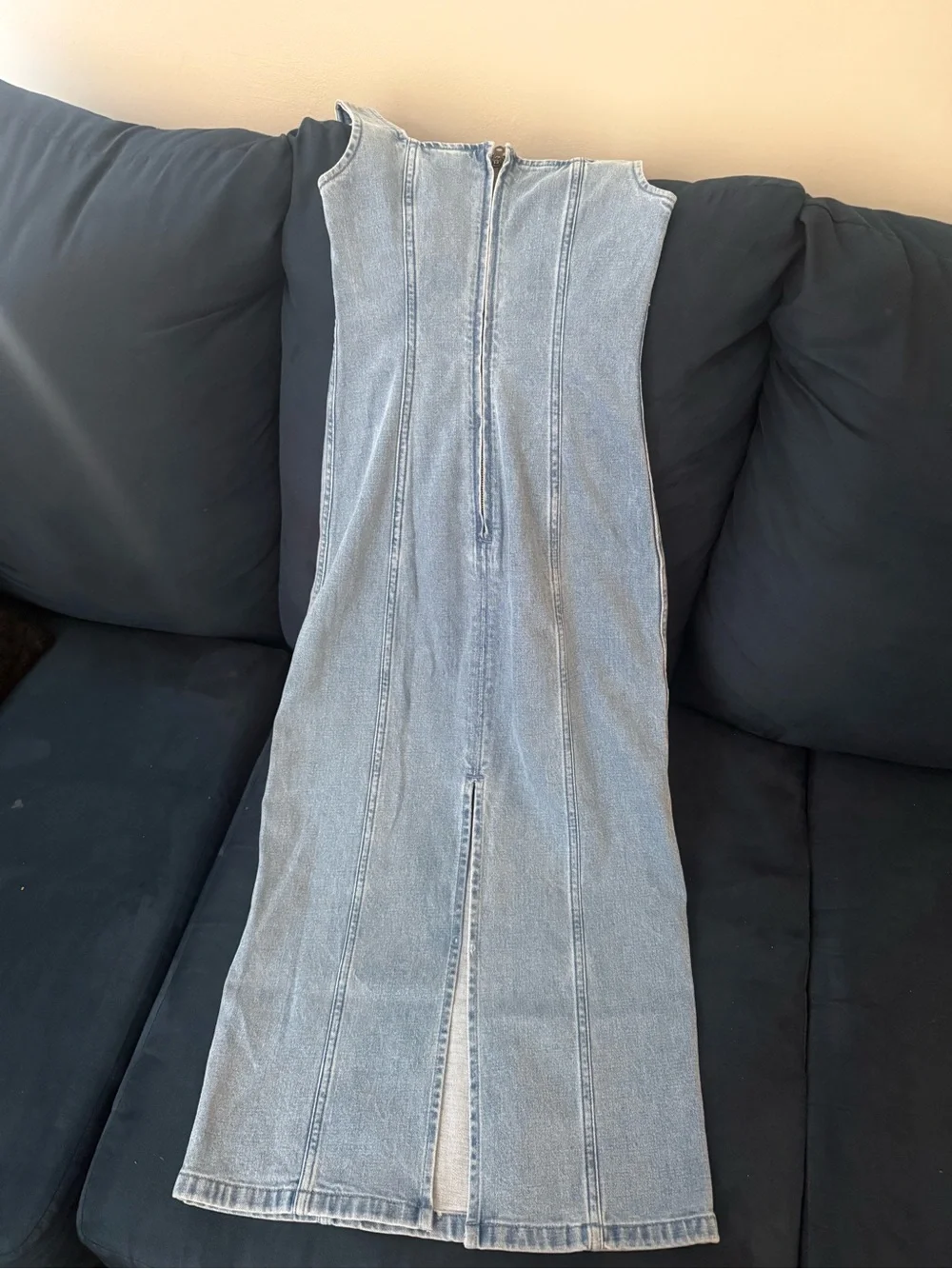 Abercrombie & Fitch Light Blue Denim Maxi Tank Dress with back slit